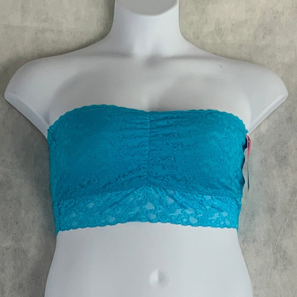 Material Girl Juniors Lace Bandeau Top, Island Coast Blue, XL